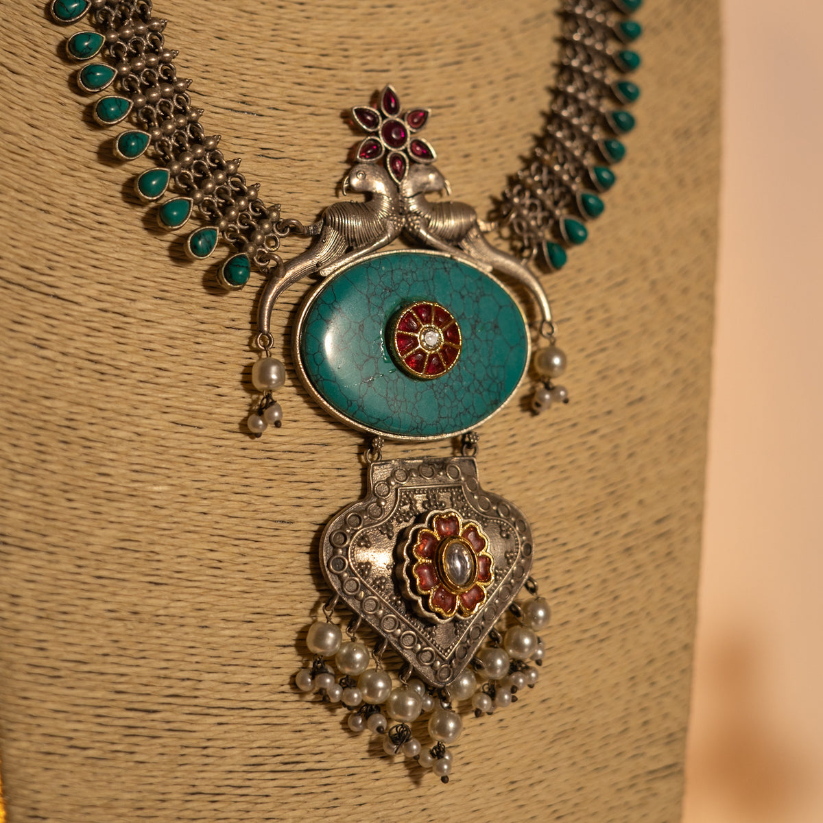 AQUA HANDMADE RAW AND RUSTIC MARINA FAUX SILVER ANTIQUE MALA WITH EARRINGS ML183