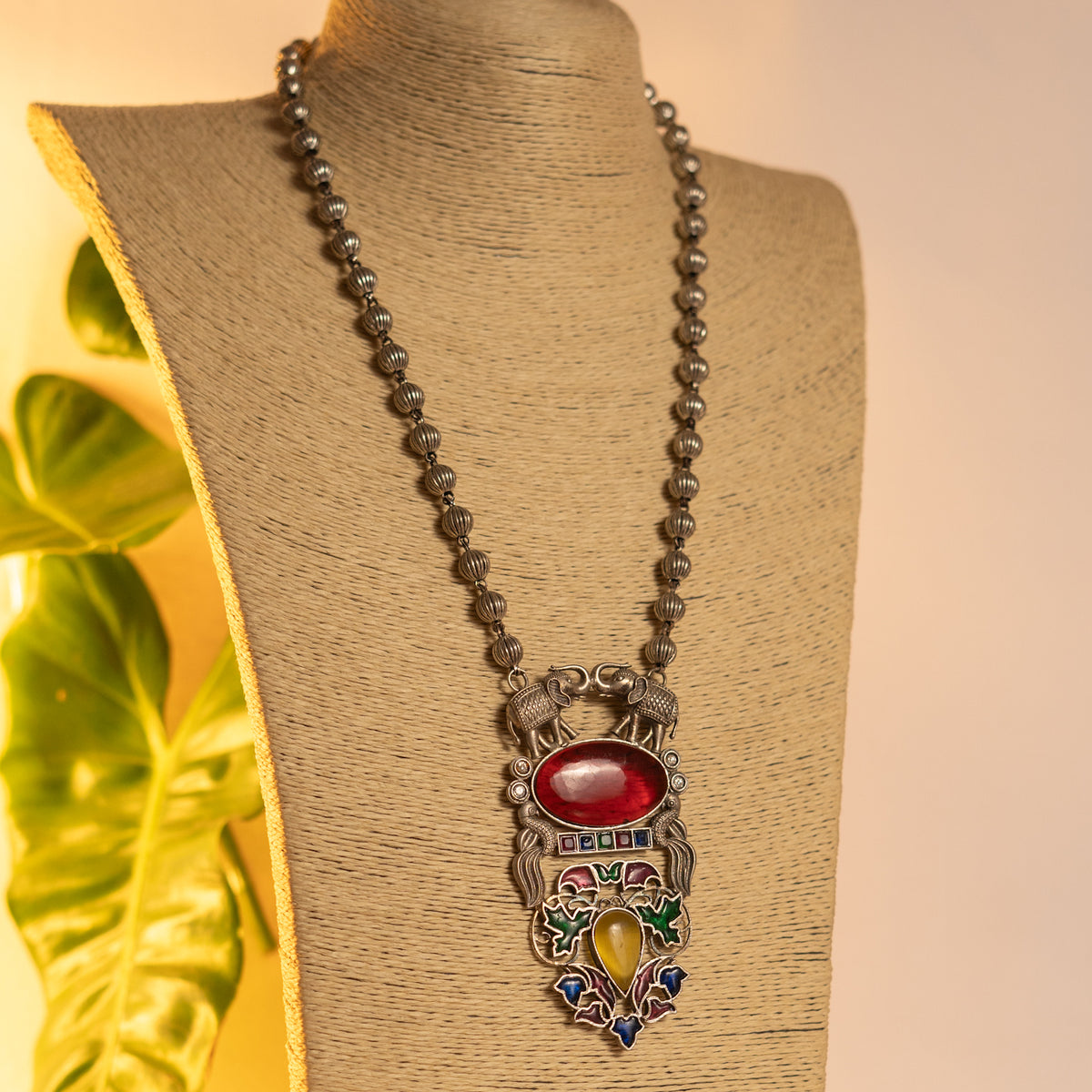 GRACE FAUX SILVER ANTIQUE HANDMADE MALA WITH EARRINGS ML193