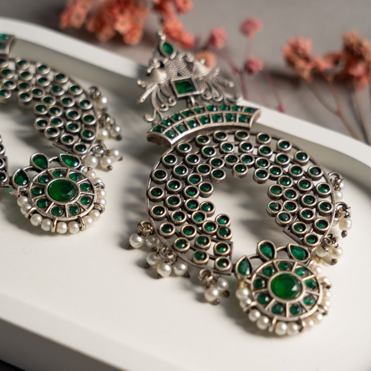 CHAITALI FAUX SILVER ANTIQUE SEMI HANDMADE  EARRINGS ER747