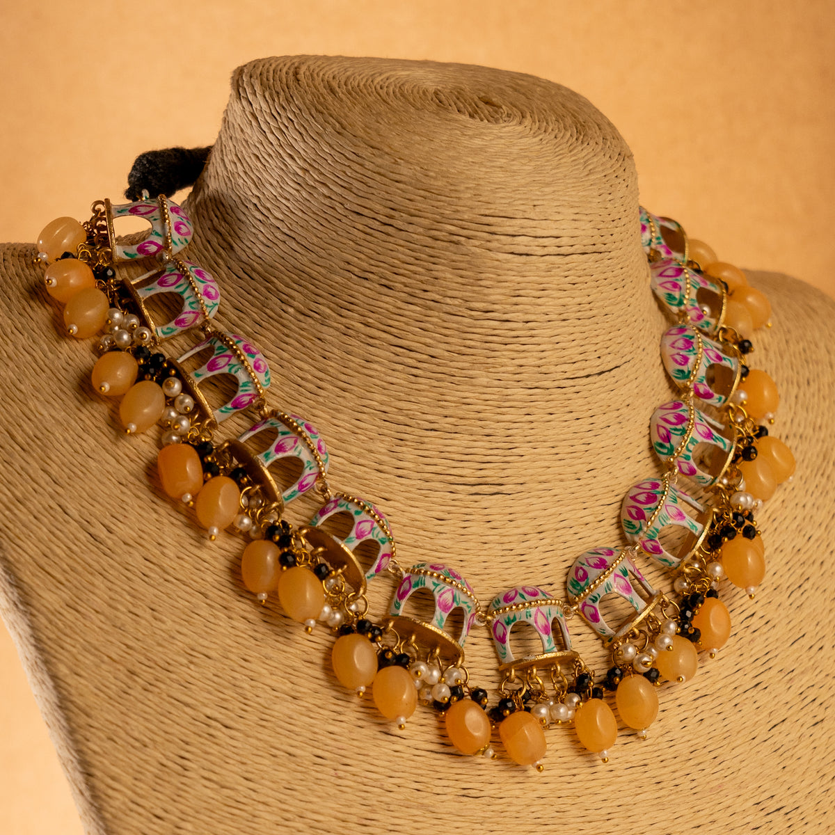 NIKARA HAND PAINTED AND HANDMADE RUSTIC LOOK NECKPIECE NECKLACE NL70