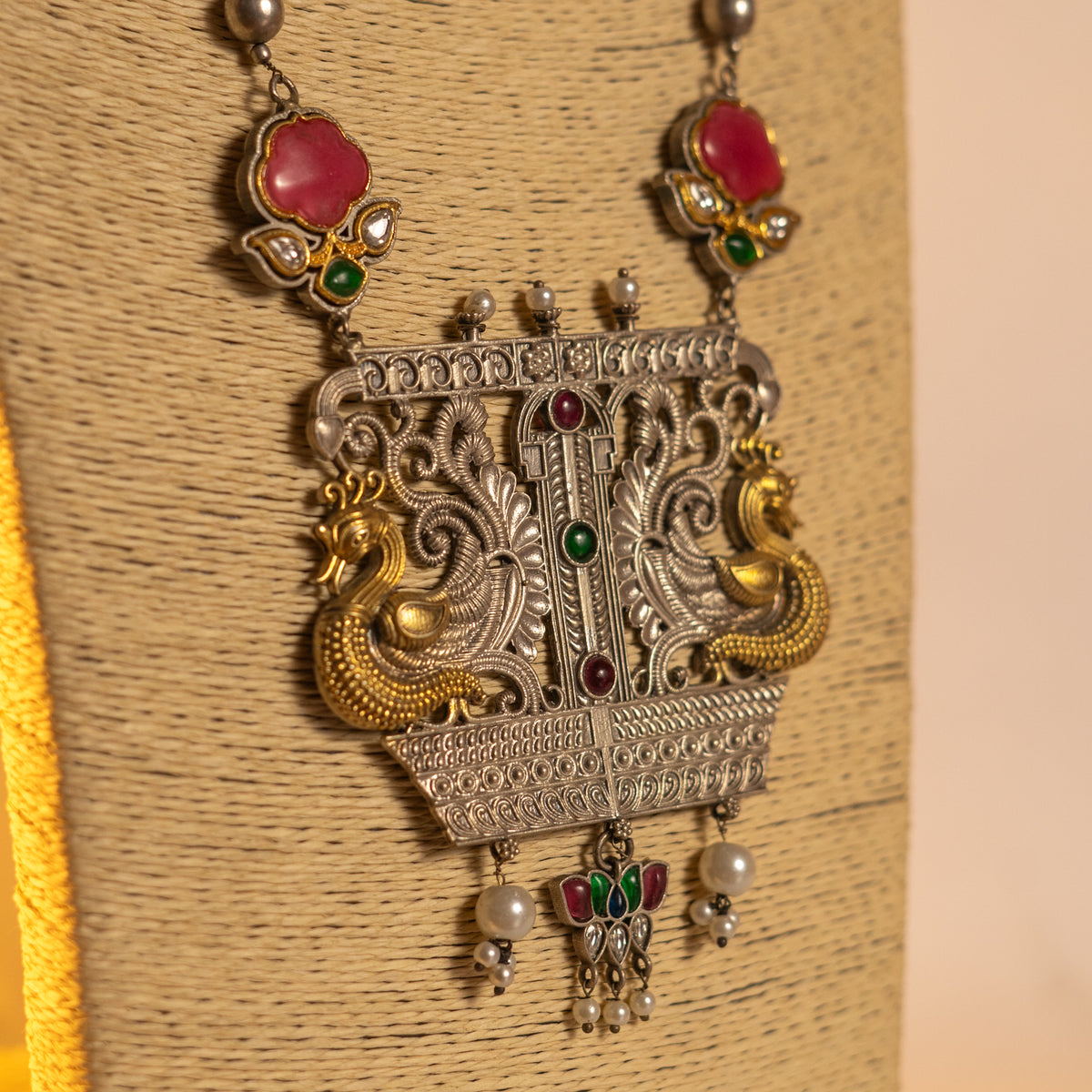 LILY HANDMADE RAW AND RUSTIC FAUX ANTIQUE DUAL TONE MALA WITH EARRINGS ML191