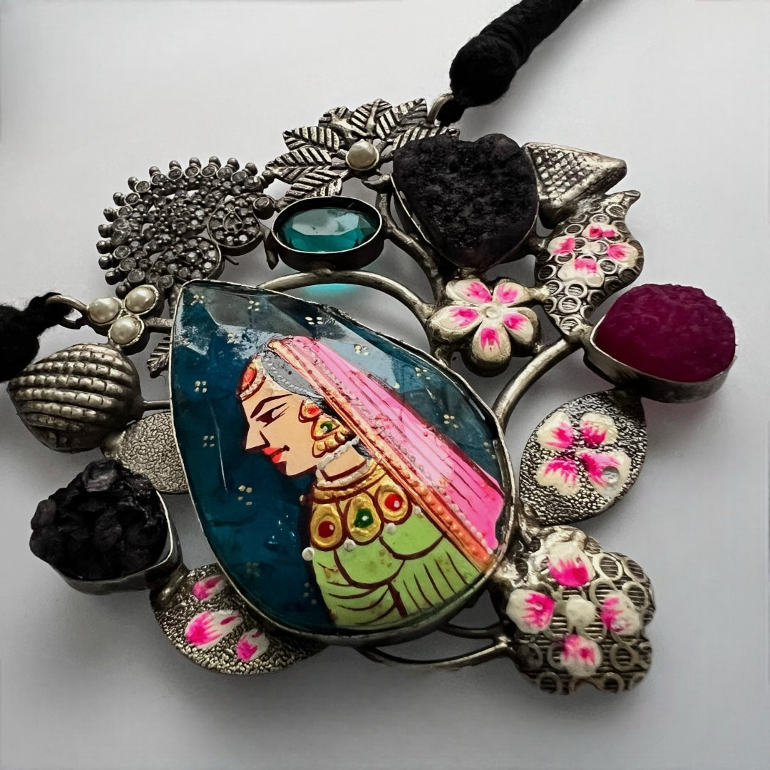 JODHA MA BIJOUX EXCLUSIVE RUSTIC HANDMADE AND HAND PAINTED RAW STONE CHOKER/NECKPIECE CH85