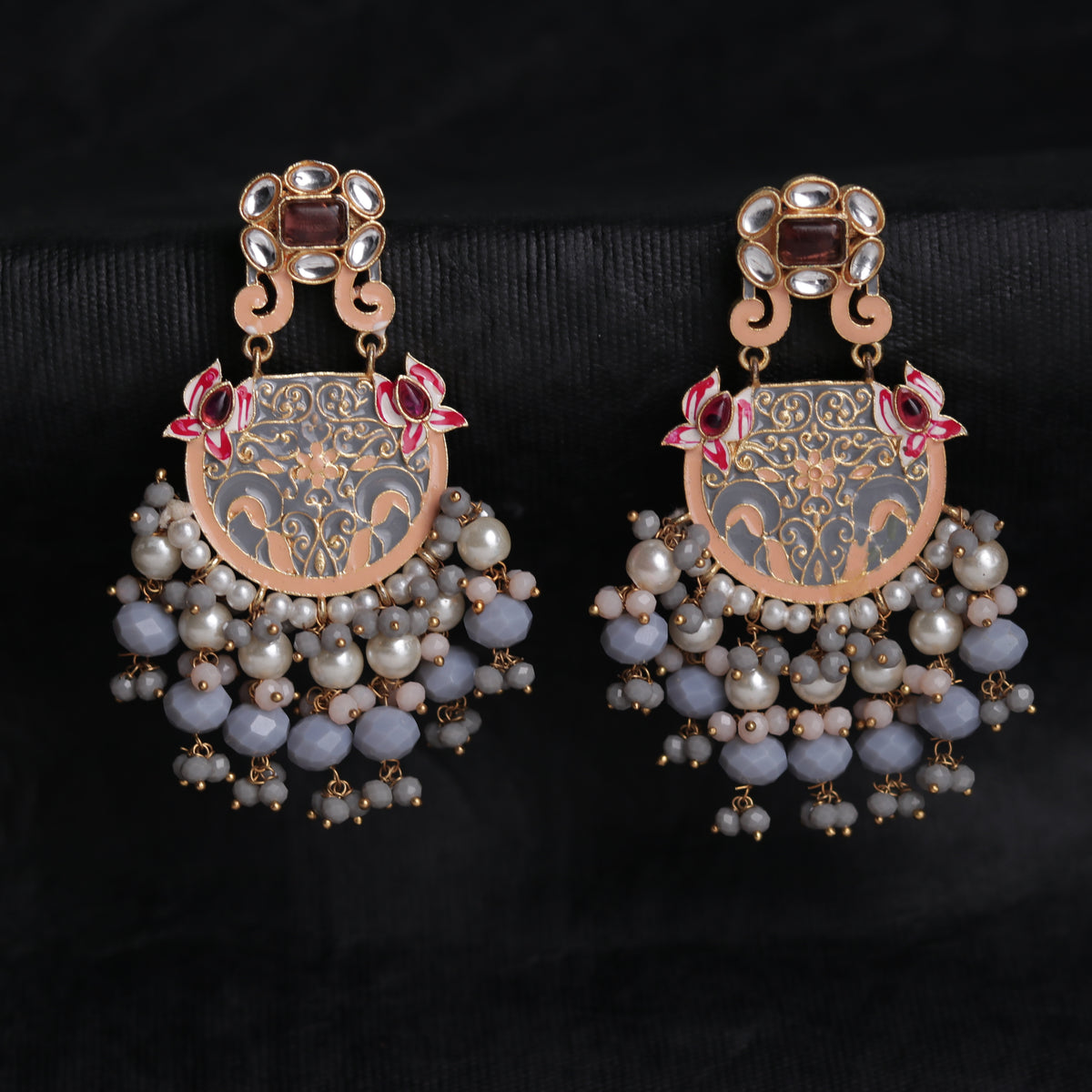 VIBRANT STROKE MEENAKARI SEMI-HANDMADE & HANDPAINTED GOLD TONED EARRING ER42