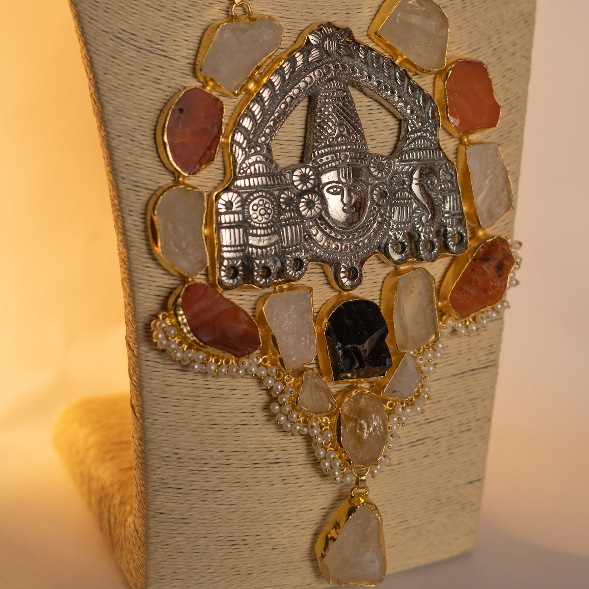 VENKAT BIJOUX, HANDCRAFTED TURQUOISE, MOP SHELL, AND RAW SATONE MALA WITH EARRINGS ML168