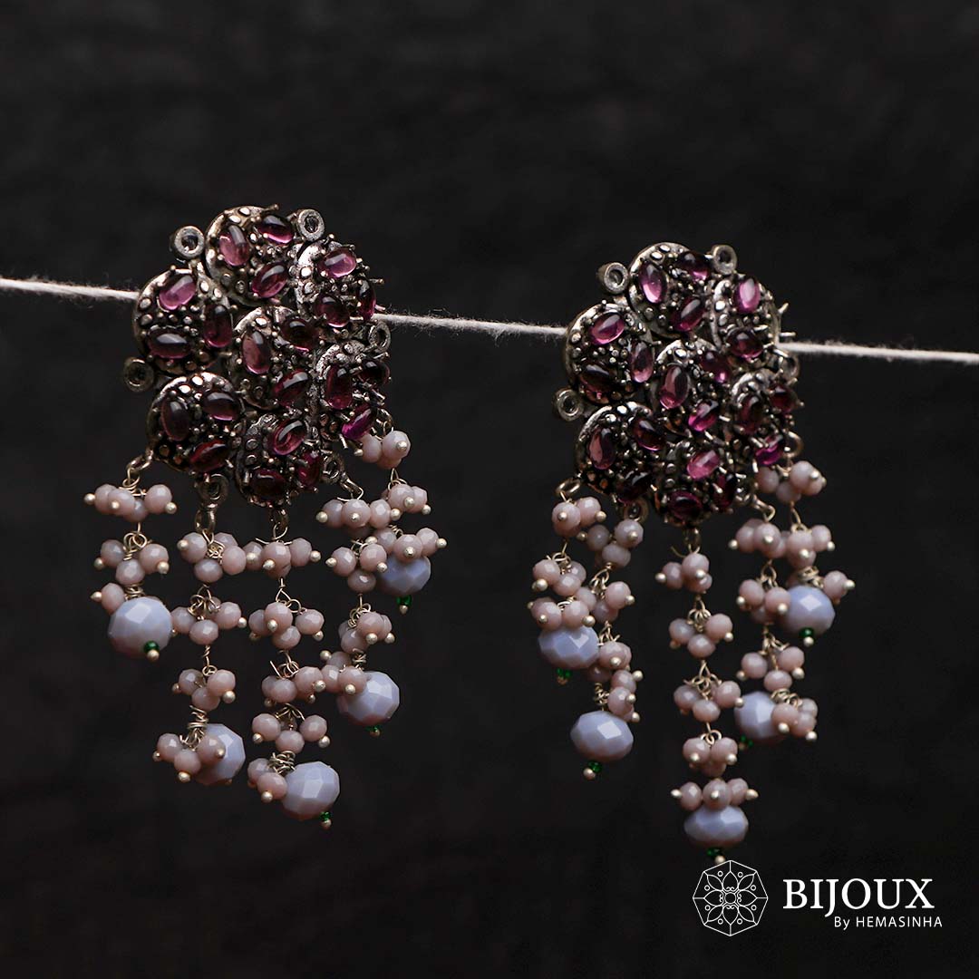 BLOSSOM STONE CLUSTER CIRCLET SEMI HANDMADE BEADED EARRING ER130