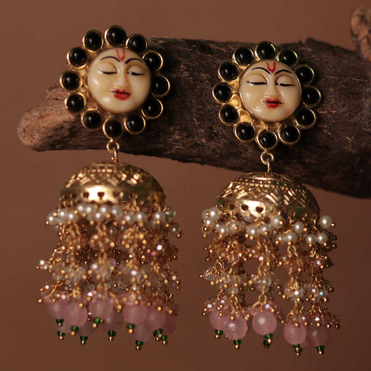 SUNFLOWER SEMI HANDMADE BEADEDJHUMKAS EARRING WITH BEADS ER90