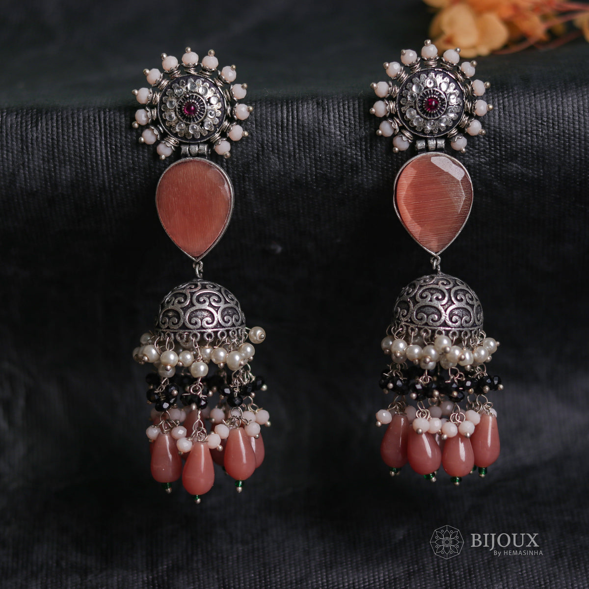 MOONLITE CASCADE MONALISA STONE SEMI-HANDMADE JHUMKA ER49