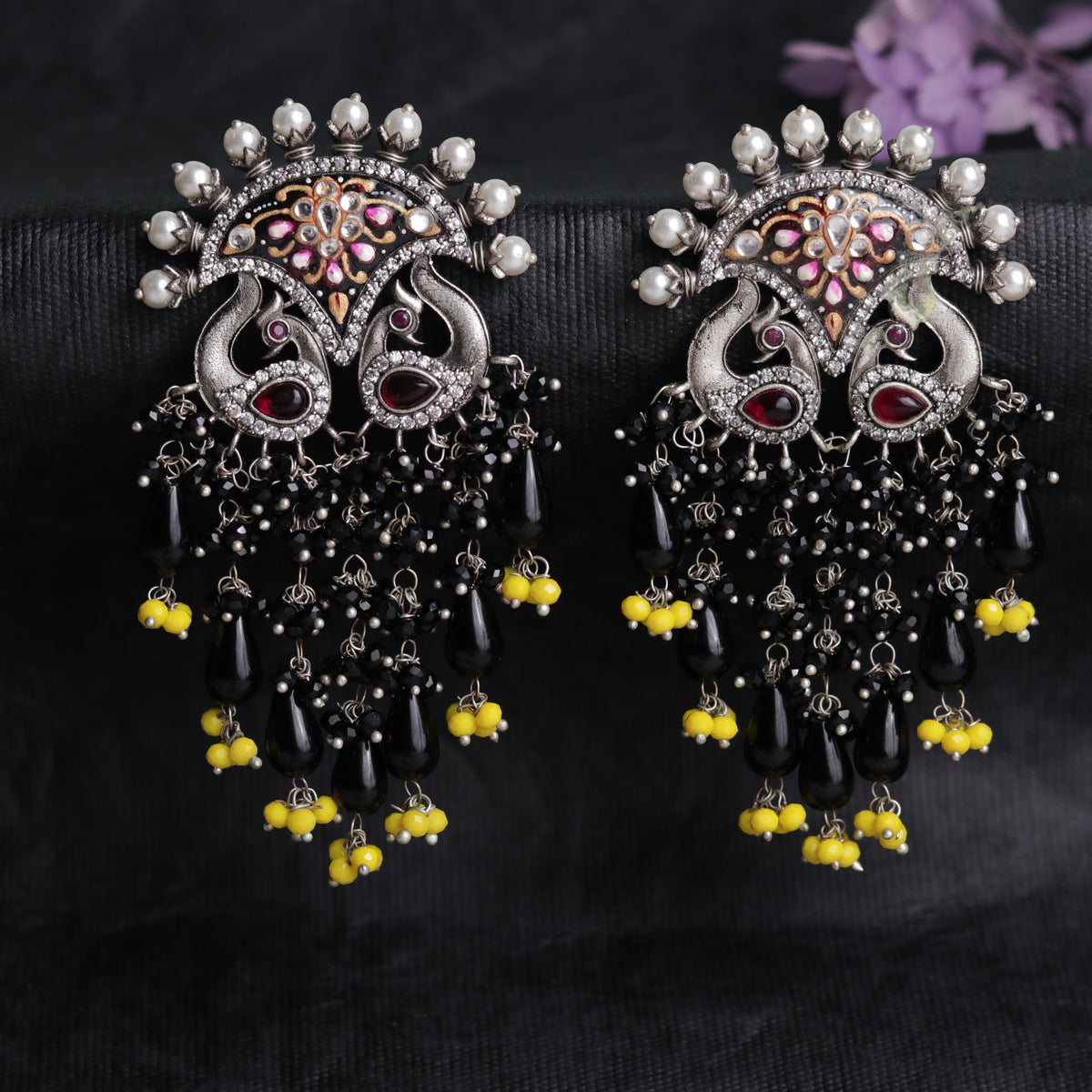 HANDMADE TWILIGHT SEMI HANDMADE HANDPAINTED MONALISA AND BEADED EARRING ER40