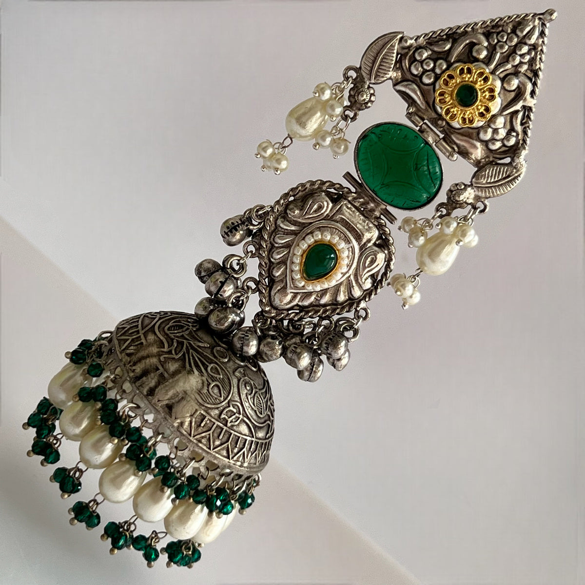 KRITHI SILVER LOOK ALIKE DUAL-TONED SILVER POLISH HANDMADE JUMBO JHUMKA ER572