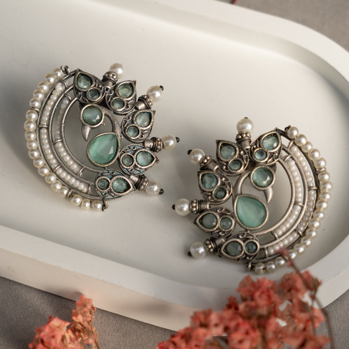 ETTA FAUX SILVER PREMIUM AND EXCLUSIVE ANTIQUE SEMI HANDMADE EARRINGS ER787