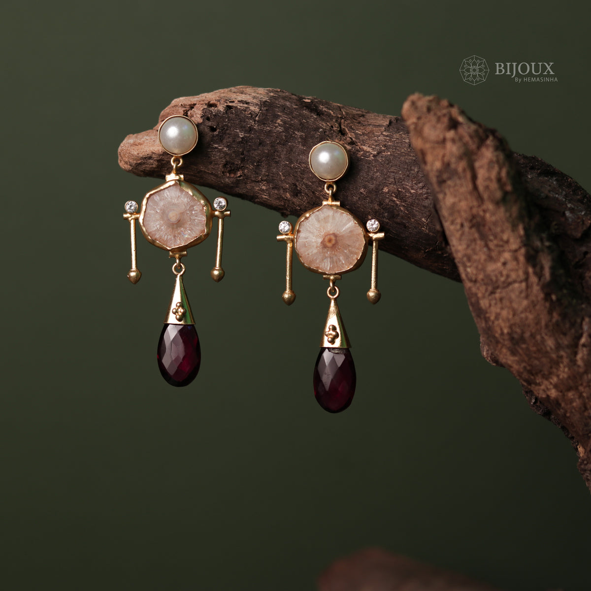 SWEETHEART PEARL DROPS NATURAL DRUZY STONE HANDMADE EARRING -ER97