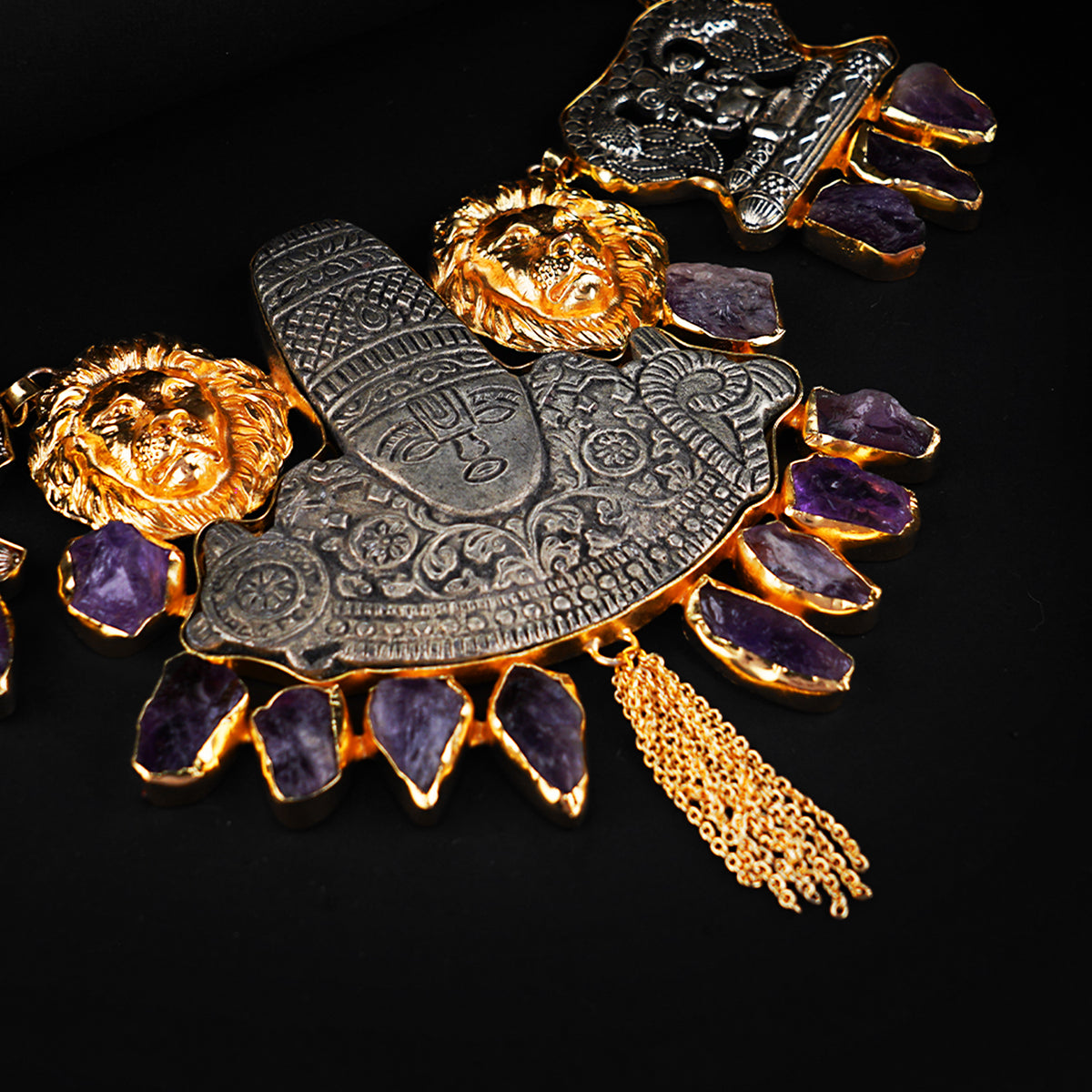 RISHARA BIJOUX EXCLUSIVE HANDMADE RAW STONE DUAL TONED TEMPLE NECKLACE NL246