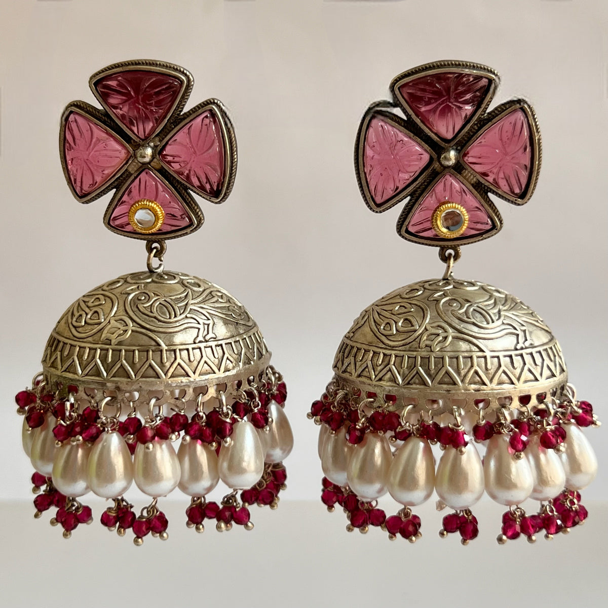 MASANI SILVER LOOK ALIKE DUAL-TONED SILVER POLISH HANDMADE JHUMKA ER573