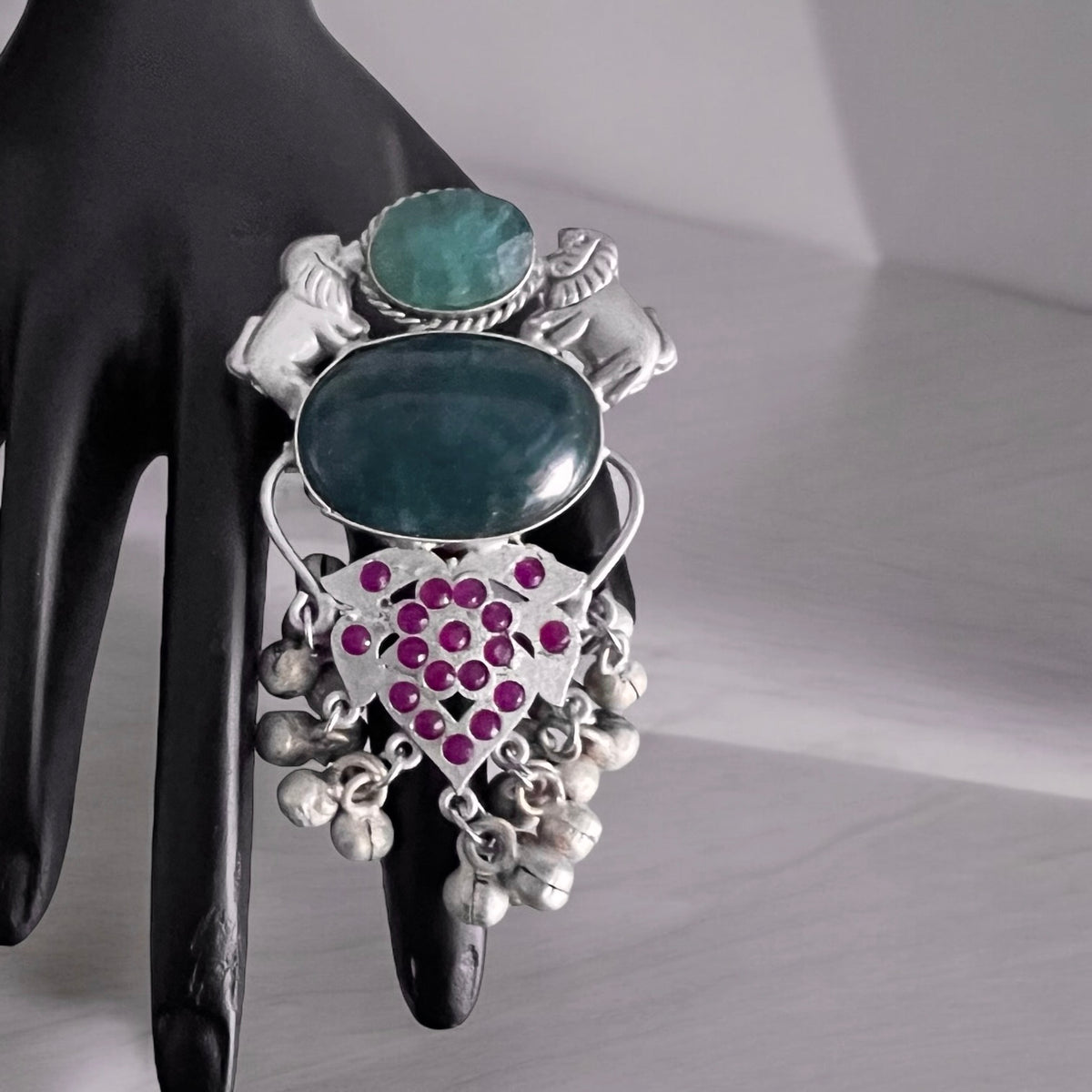 MAYRILA PREMIUM HANDMADE NATURAL STONES SILVER POLISH RING R60 DESIGN 7