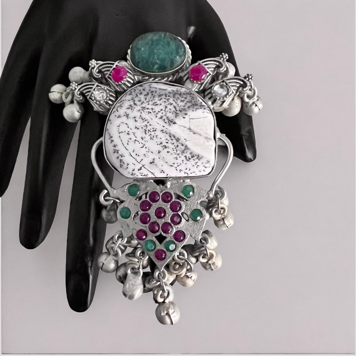 NIRU PREMIUM HANDMADE NATURAL STONES SILVER POLISH RING R54