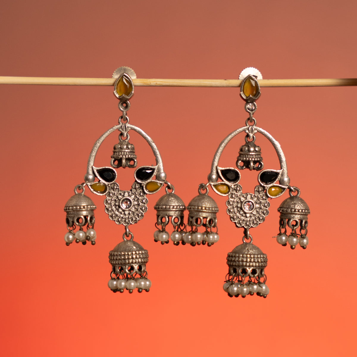 ALLEGRA FAUX SILVER ANTIQUE SEMI HANDMADE EARRINGS/JHUMKAS ER790