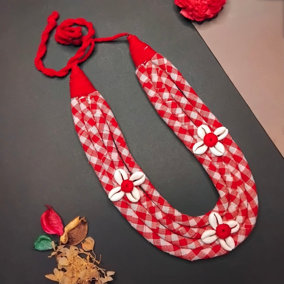 MITHILA FABRIC AND BEADS HANDMADE AND HANDSTICHED MALA/ NECKPIECE ML86