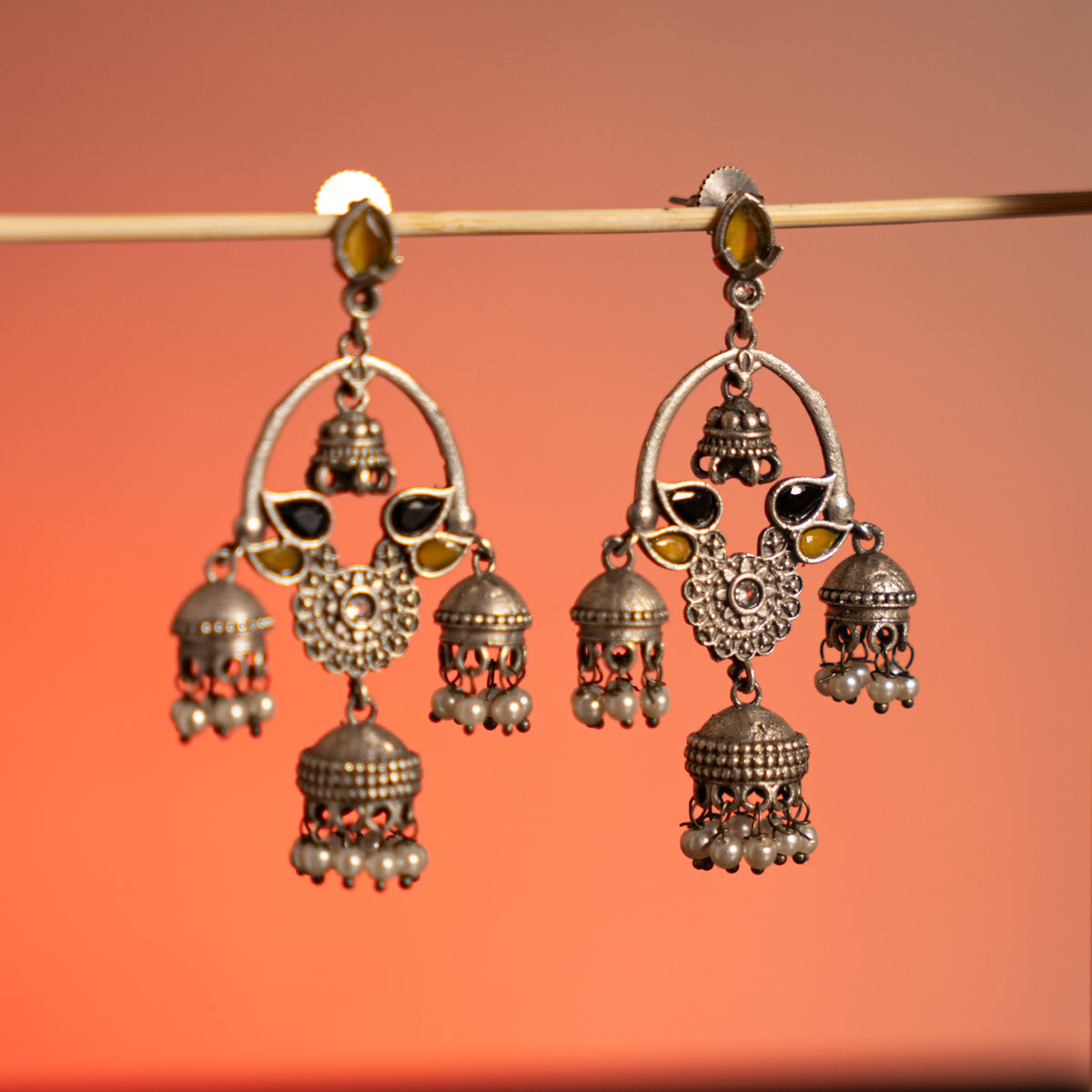 ALLEGRA FAUX SILVER ANTIQUE SEMI HANDMADE EARRINGS/JHUMKAS ER790