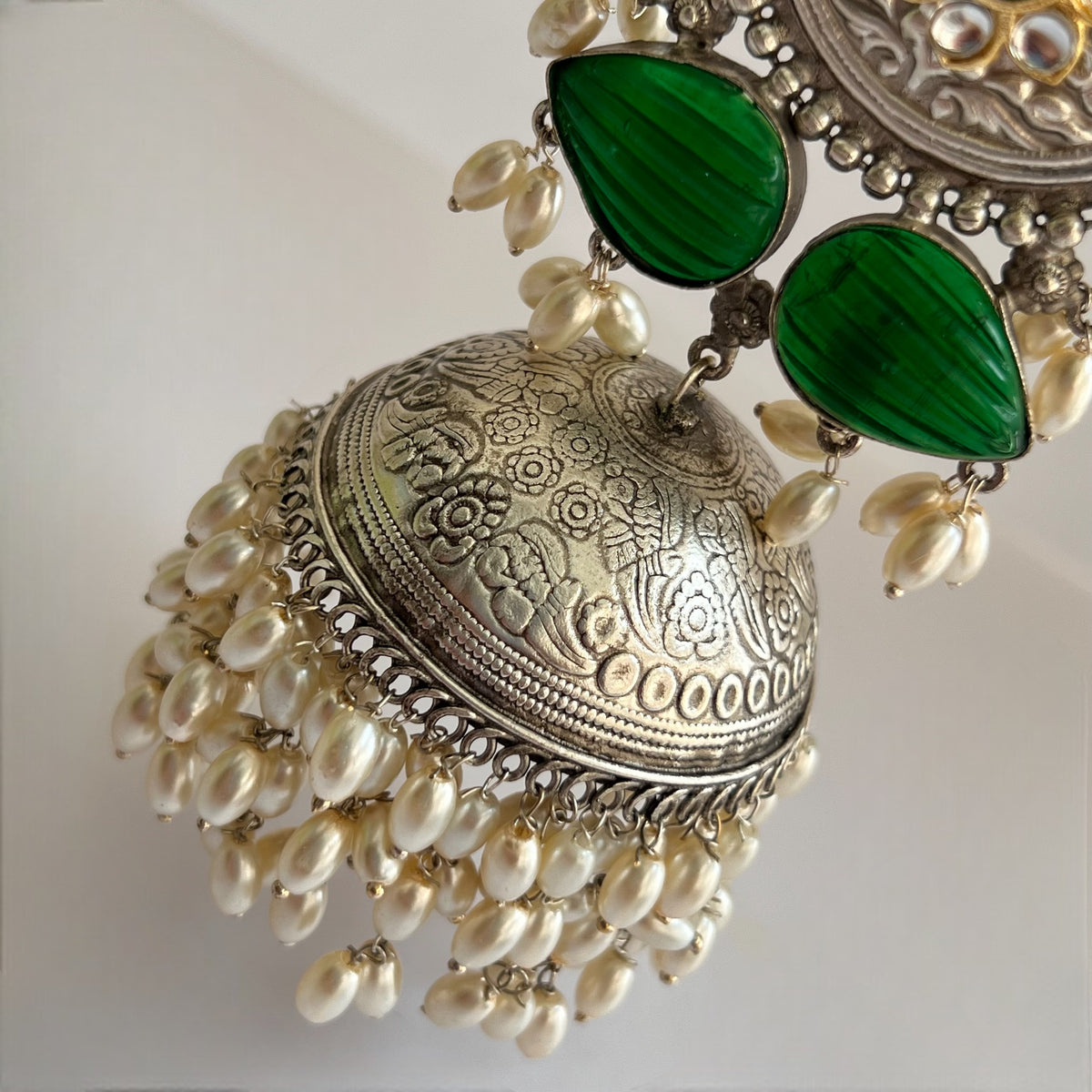 SELAM SILVER LOOK ALIKE DUAL-TONED SILVER POLISH HANDMADE JHUMKA ER574