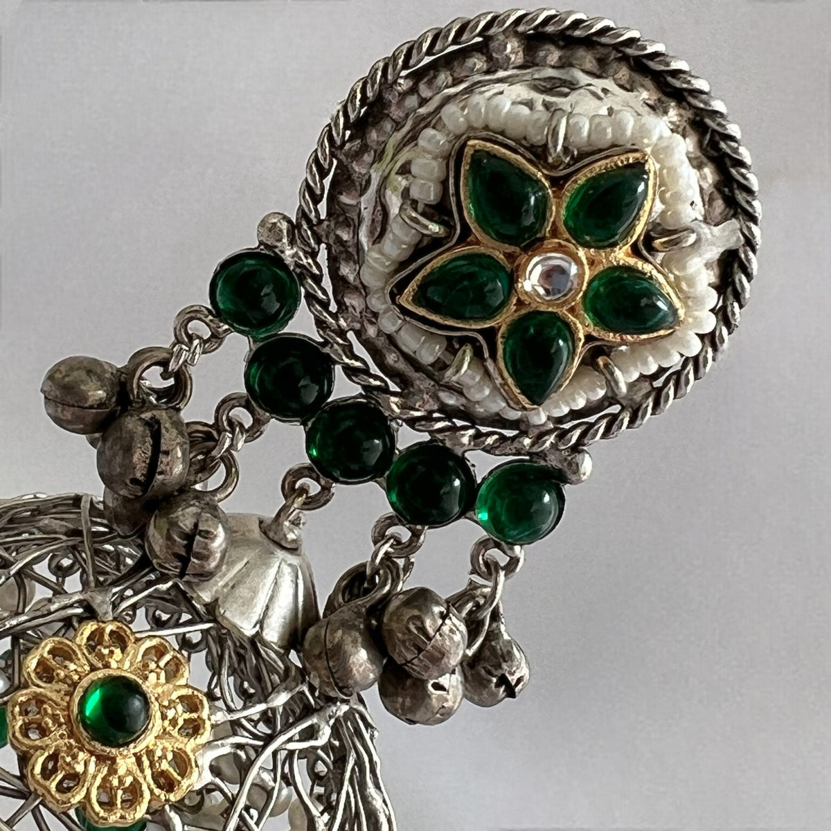 DAFINA SILVER LOOK ALIKE HAND HAMMERED AND HAND WIRED JHUMKA ER567