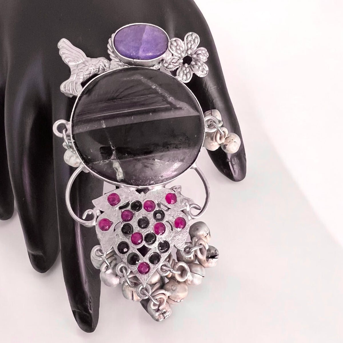 CLARA PREMIUM HANDMADE NATURAL STONES SILVER POLISH RING R60 DESIGN 4