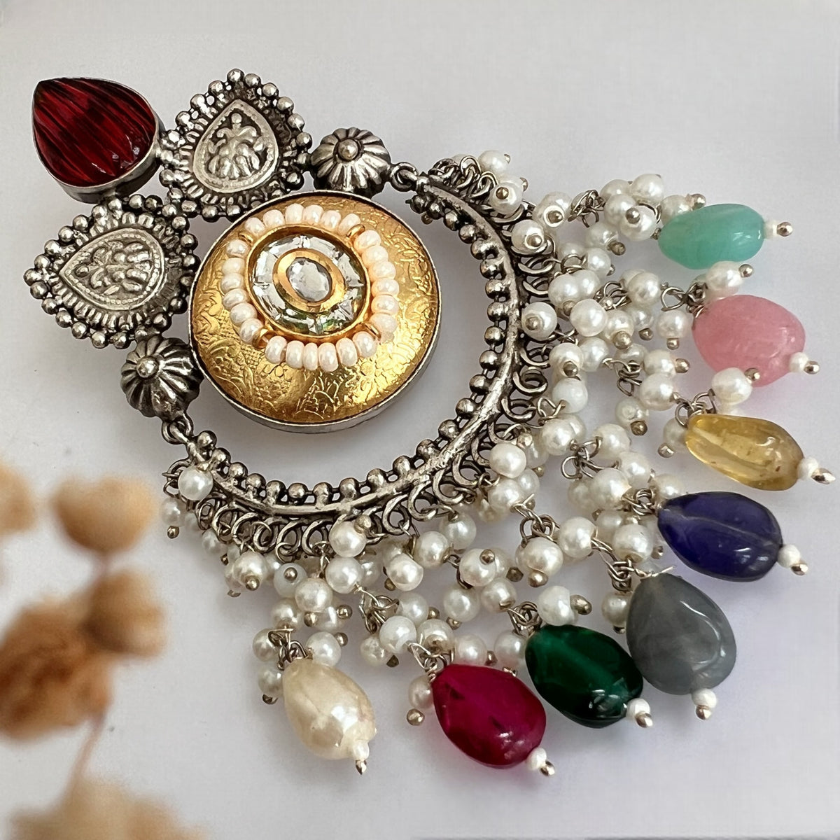 RINA SILVER LOOK ALIKE DUAL-TONED SILVER POLISH HAND MADE DANGLERS ER559