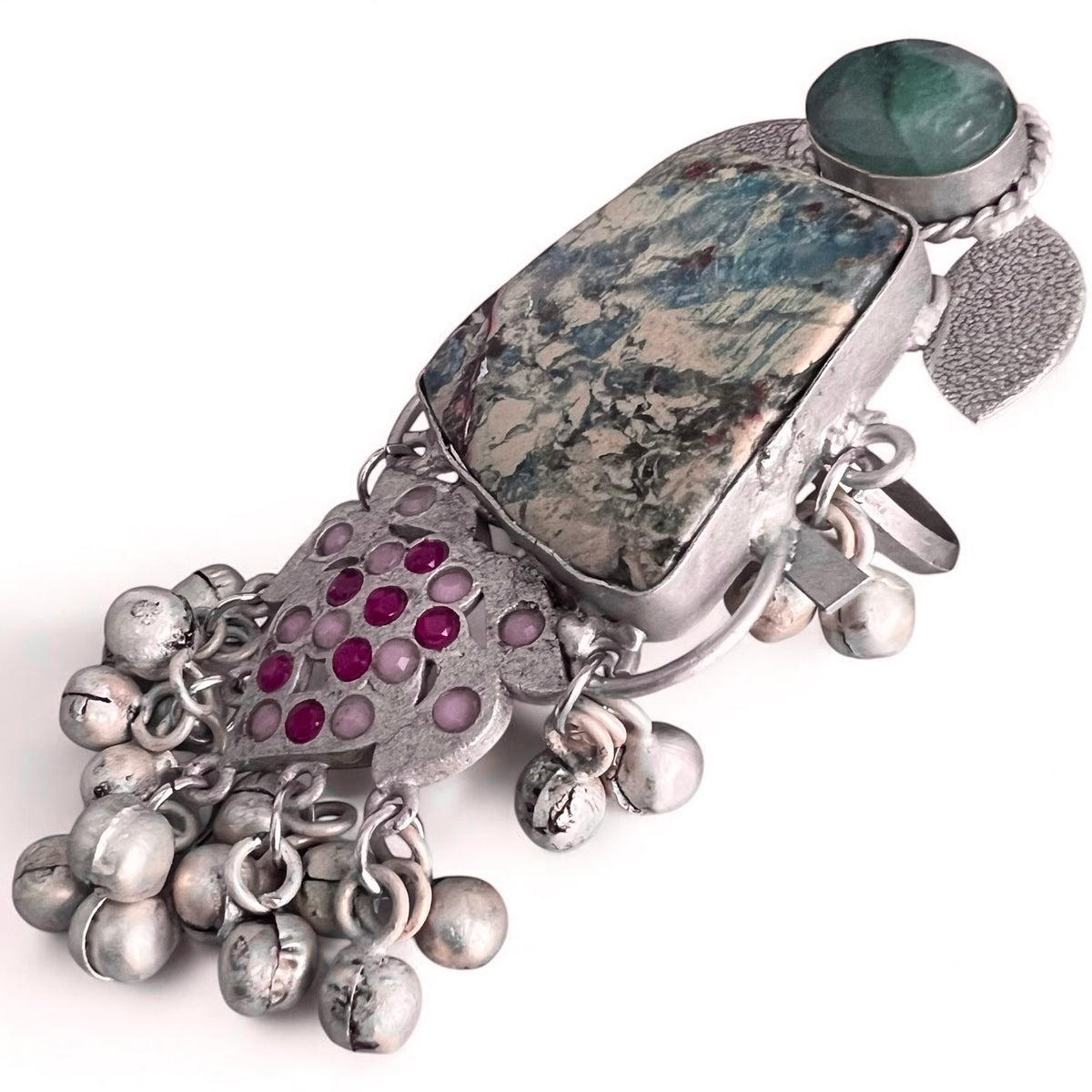 CATALINA PREMIUM HANDMADE NATURAL STONES SILVER POLISH RING R51