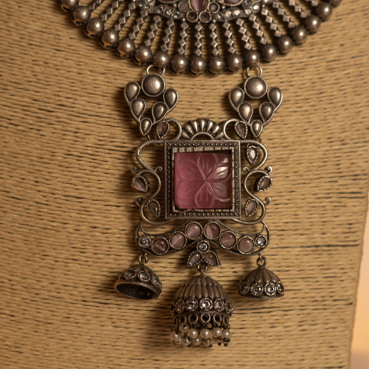 MIMI HANDMADE RAW AND RUSTIC FAUX SILVER ANTIQUE MALA WITH EARRINGS ML184