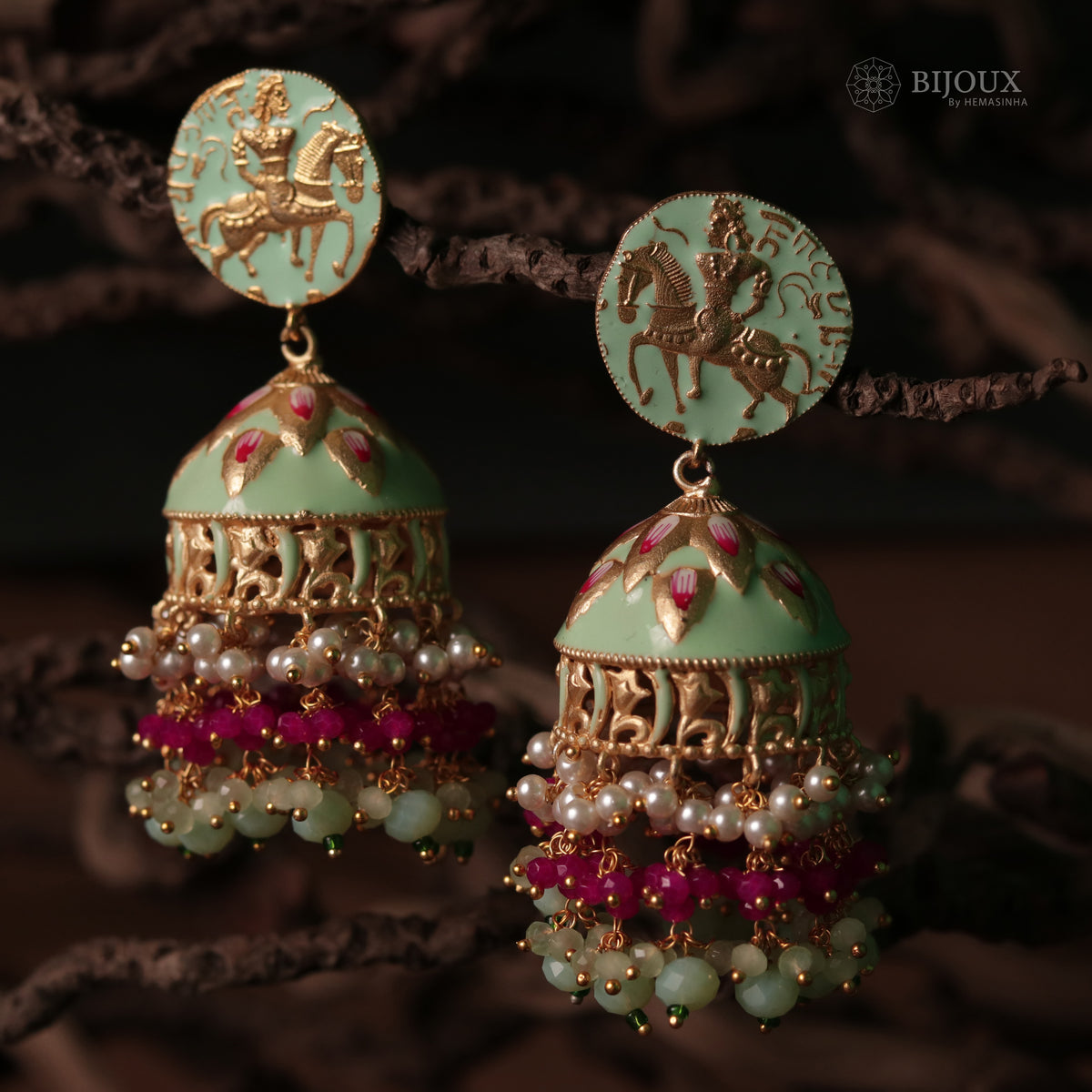 ETERNAL ELEGANCE TRIBAL ART HANDCRAFTED AND HANDPAINTED MEENAKARI JHUMKAS ER88
