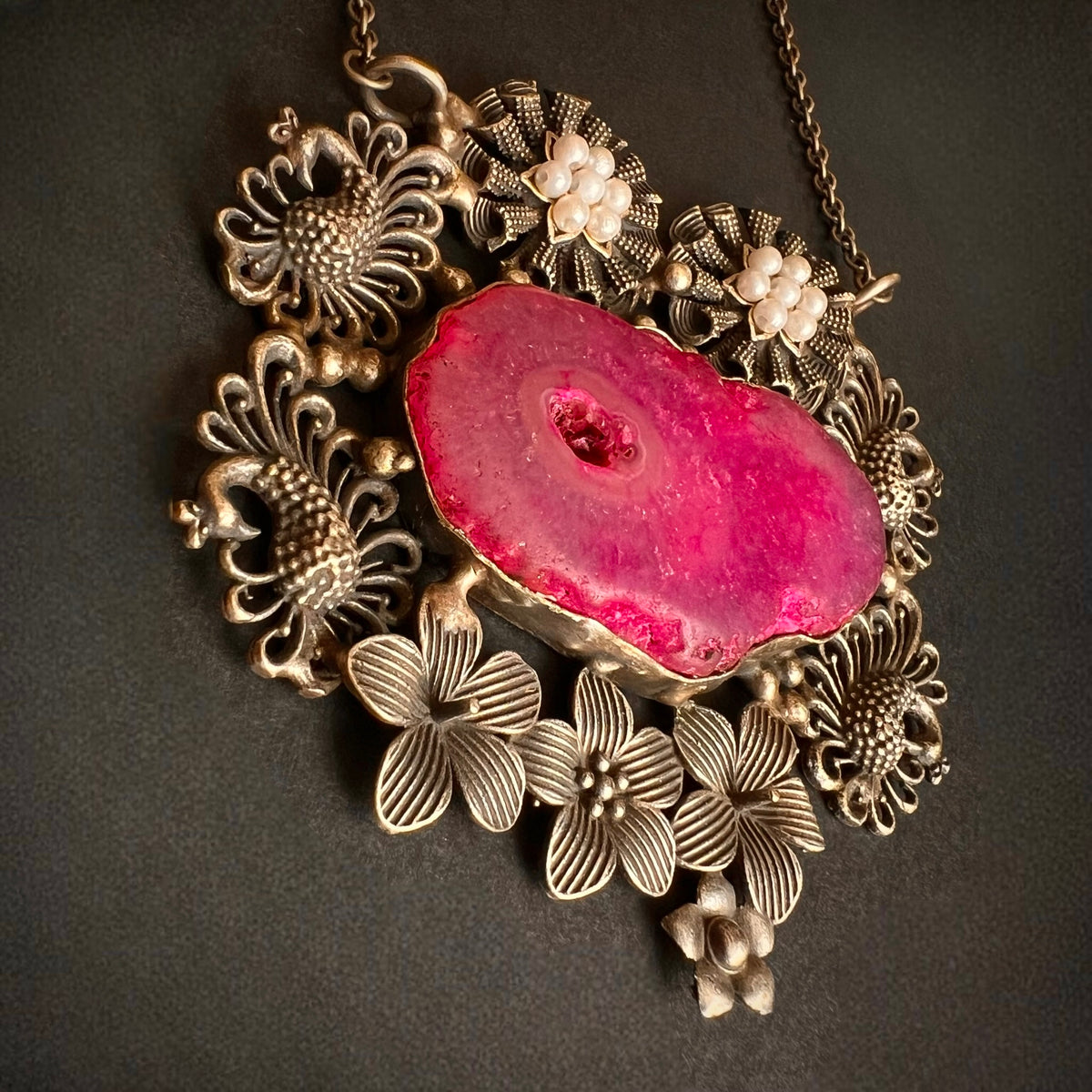 DHIRVANI HAND MADE AND HAND HAMMERED SILVER LOOK ALIKE RUSTIC ANTIQUE MALA ML74