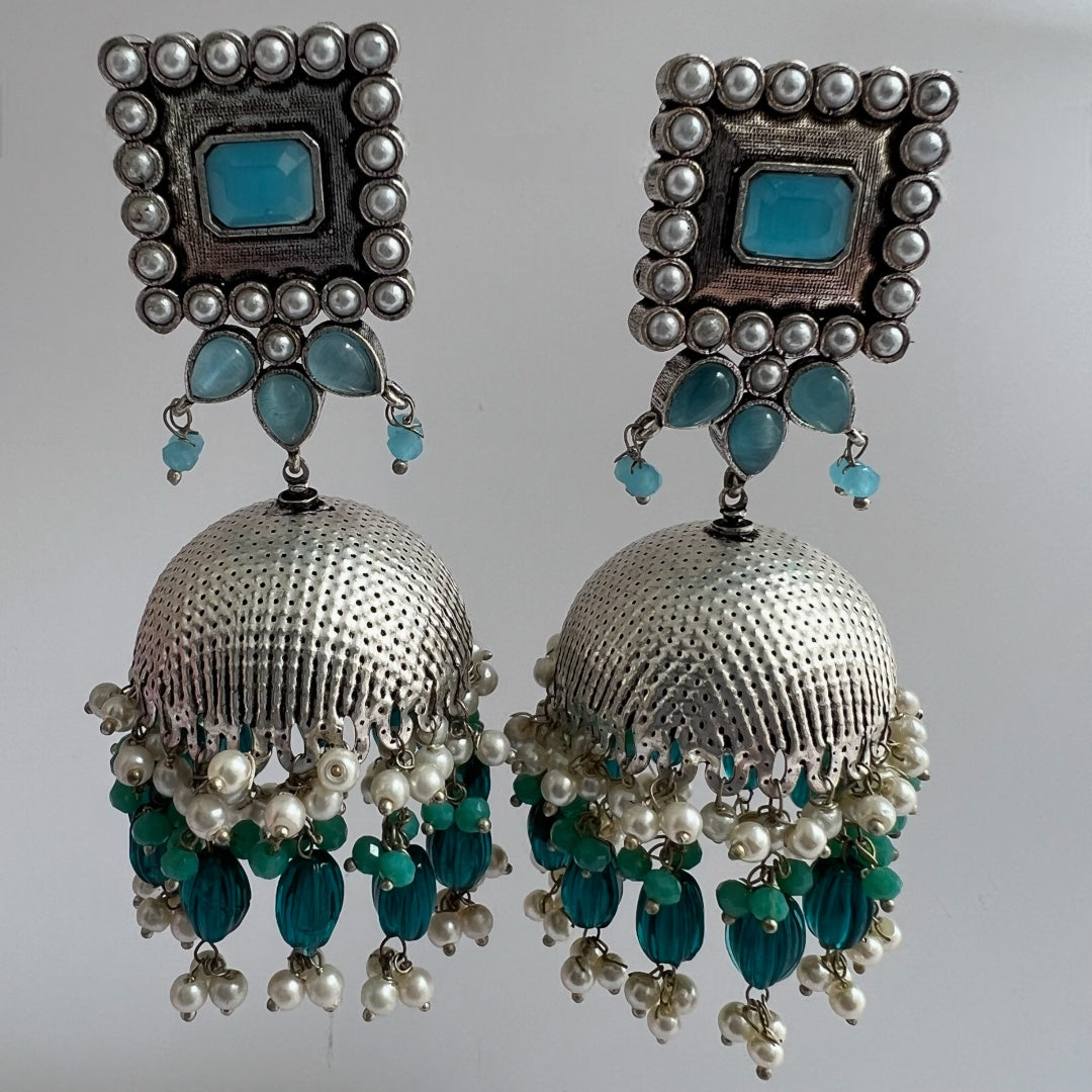 SQUARE SERENADE FAUX SILVER HANDMADE JHUMKAS ER37