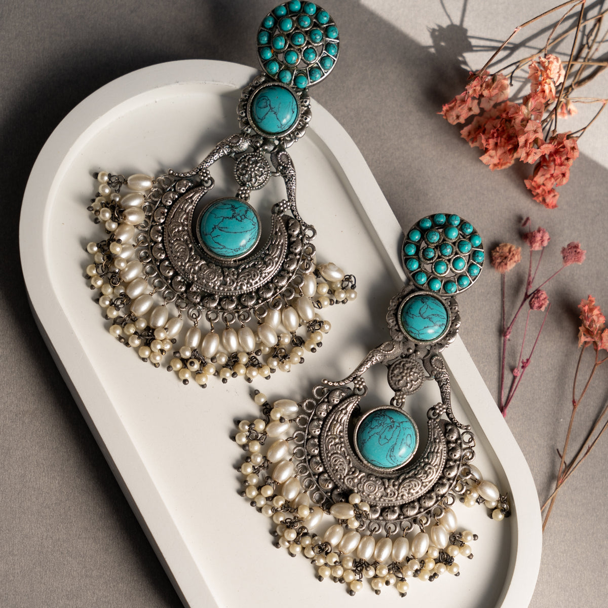 BAISAKHI FAUX SILVER ANTIQUE SEMI HANDMADE  EARRINGS ER746