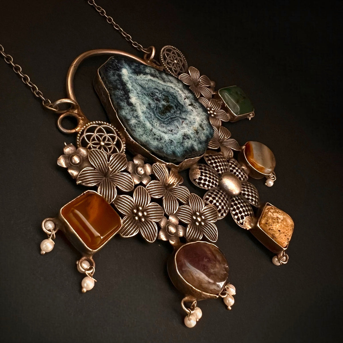 DHIRVANI HAND MADE AND HAND HAMMERED SILVER LOOK ALIKE RUSTIC ANTIQUE MALA ML74