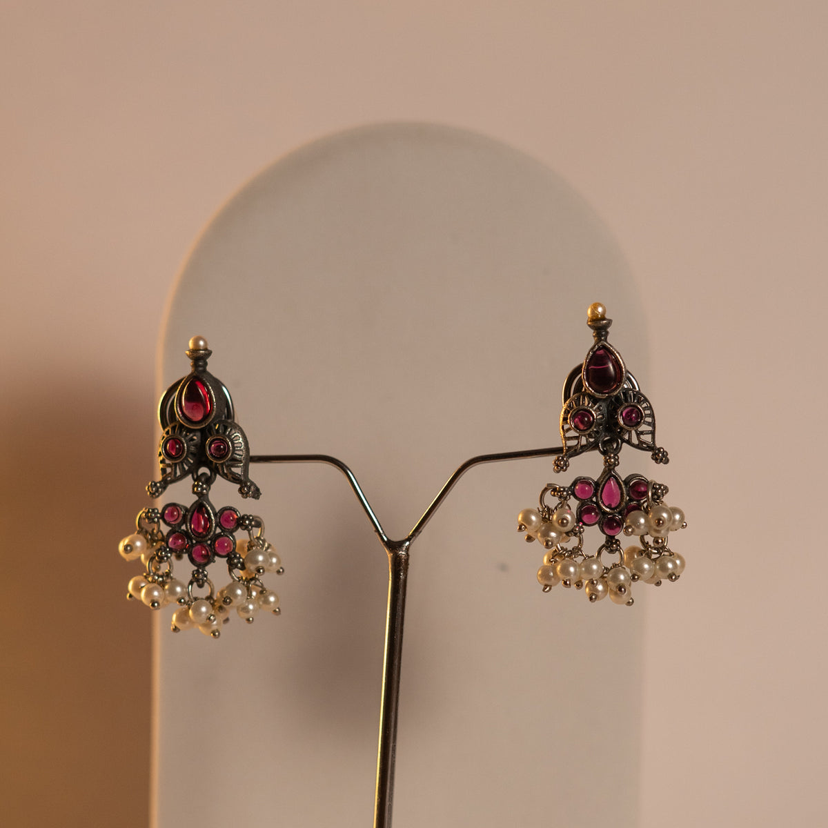 THIRA SILVER LOOK ALIKE CLASSIC ANTIQUE MALA WITH EARRINGS ML45