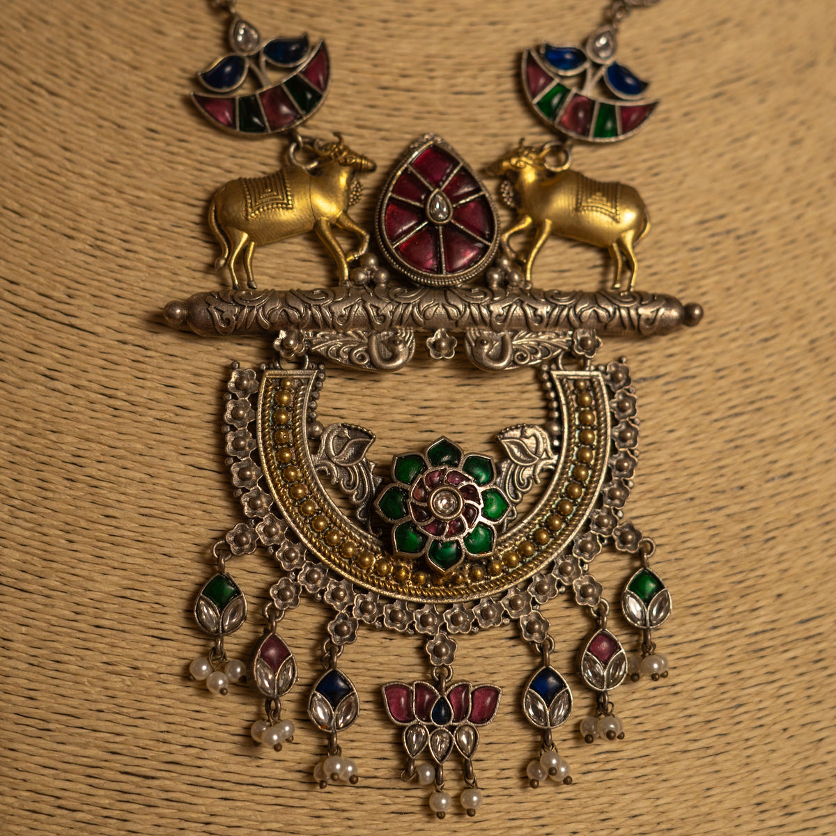 ADITI HANDMADE RAW AND RUSTIC FAUX ANTIQUE DUAL TONE MALA WITH EARRINGS ML186