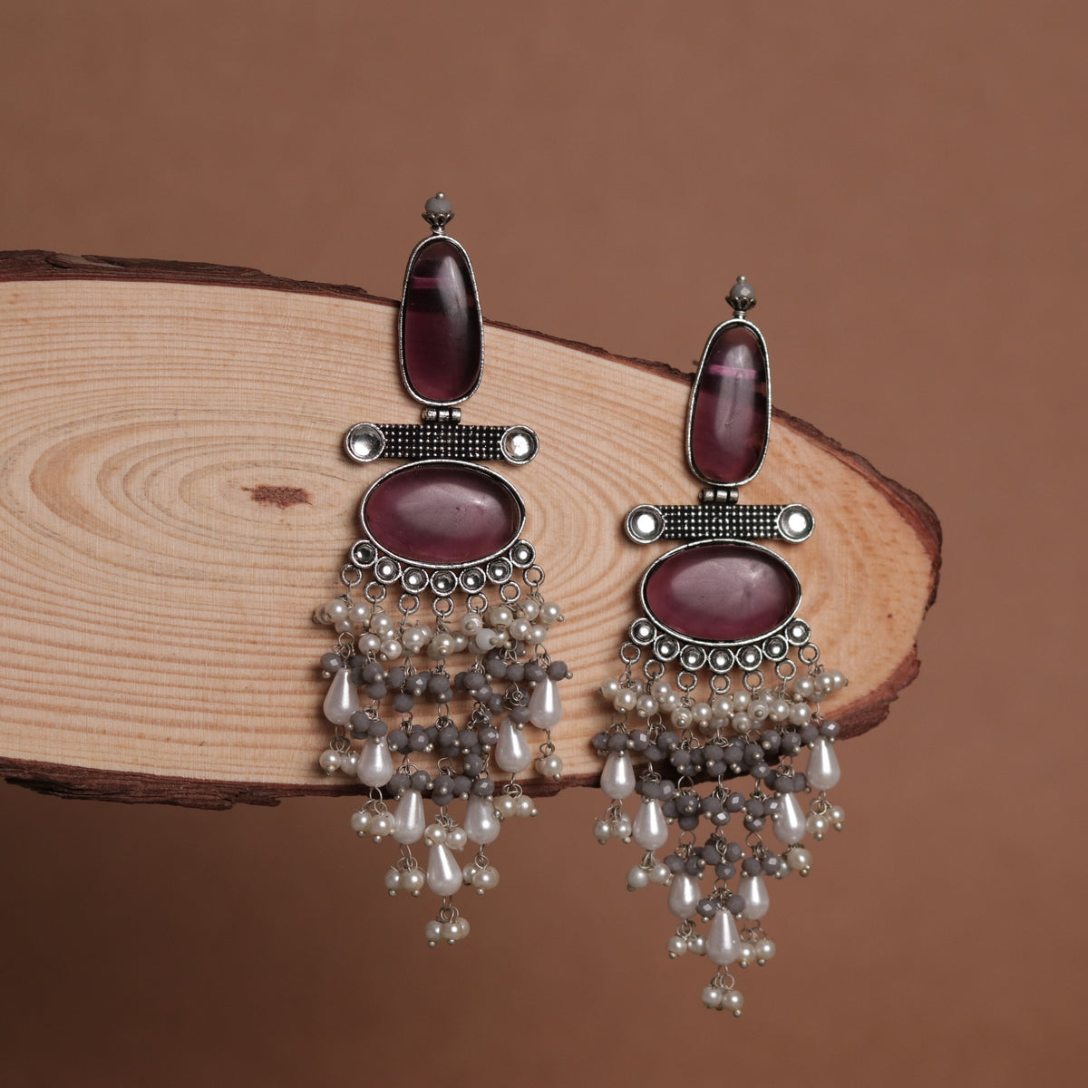 OVAL MYSTIC MONALISA STONE  SEMI-HANDMADE  EARRINGS  ER47