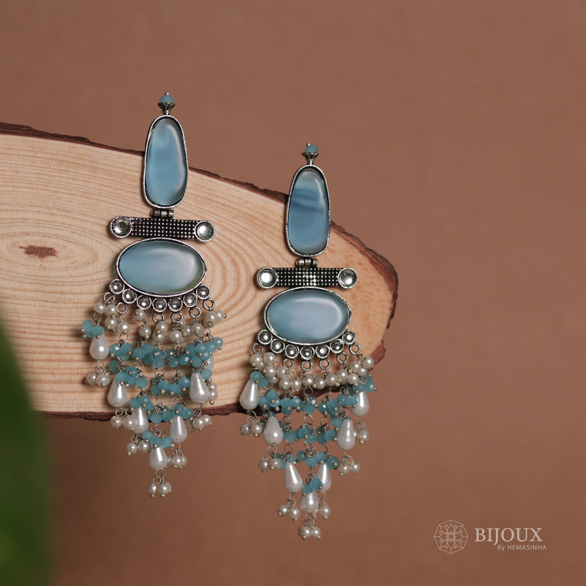 OVAL MYSTIC MONALISA STONE  SEMI-HANDMADE  EARRINGS  ER47