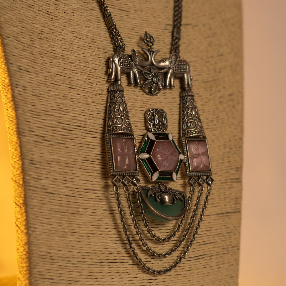 MOMO SILVER LOOK ALIKE ANTIQUE SEMI-HANDMADE MALA WITH EARRINGS ML176