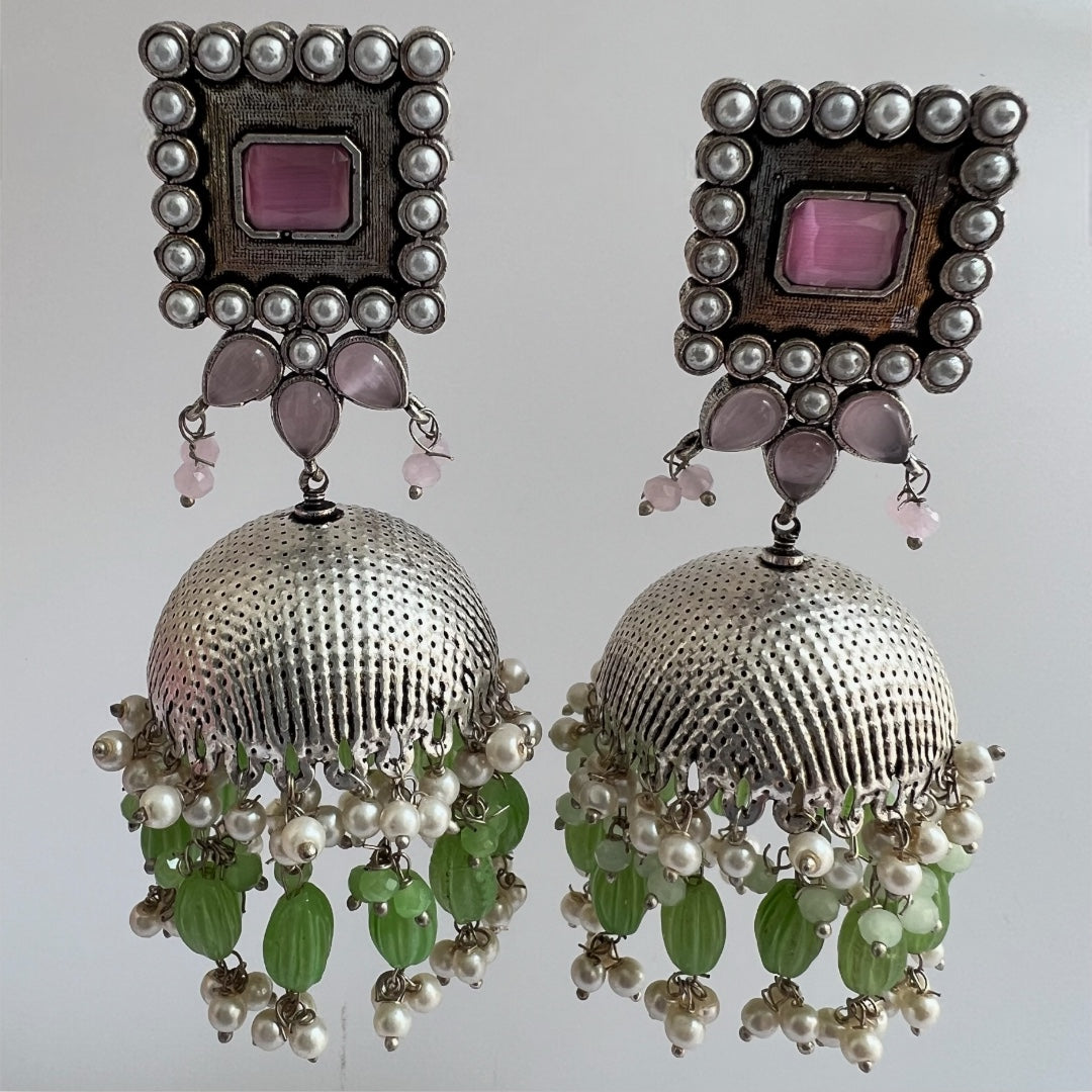 SQUARE SERENADE FAUX SILVER HANDMADE JHUMKAS ER37