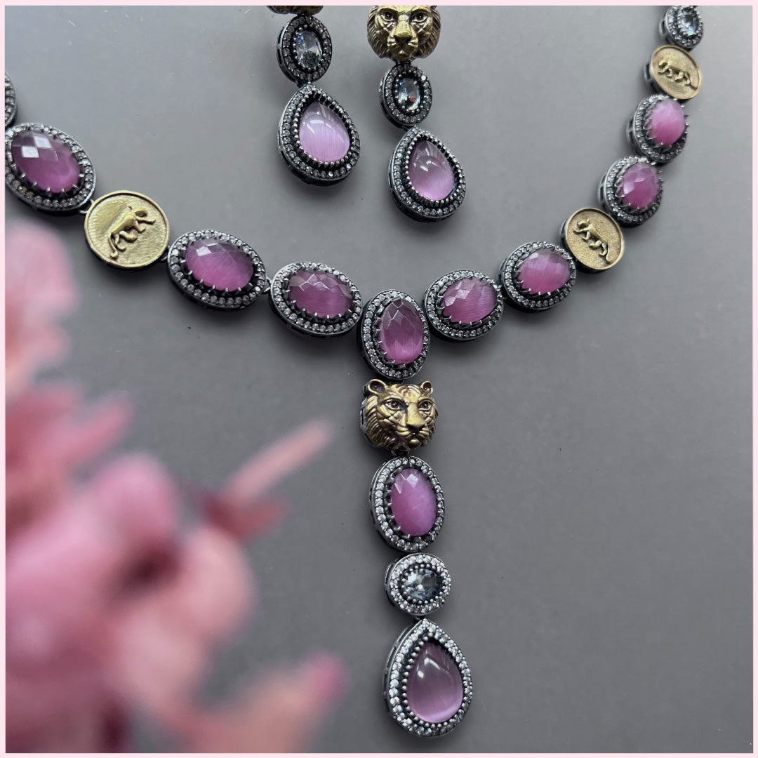 RIFONA FAUX SILVER BIJOUX PREMIUM AND EXCLUSIVE SEMI HANDMADE DUAL TONED NECKLACE WITH EARRINGS NL138