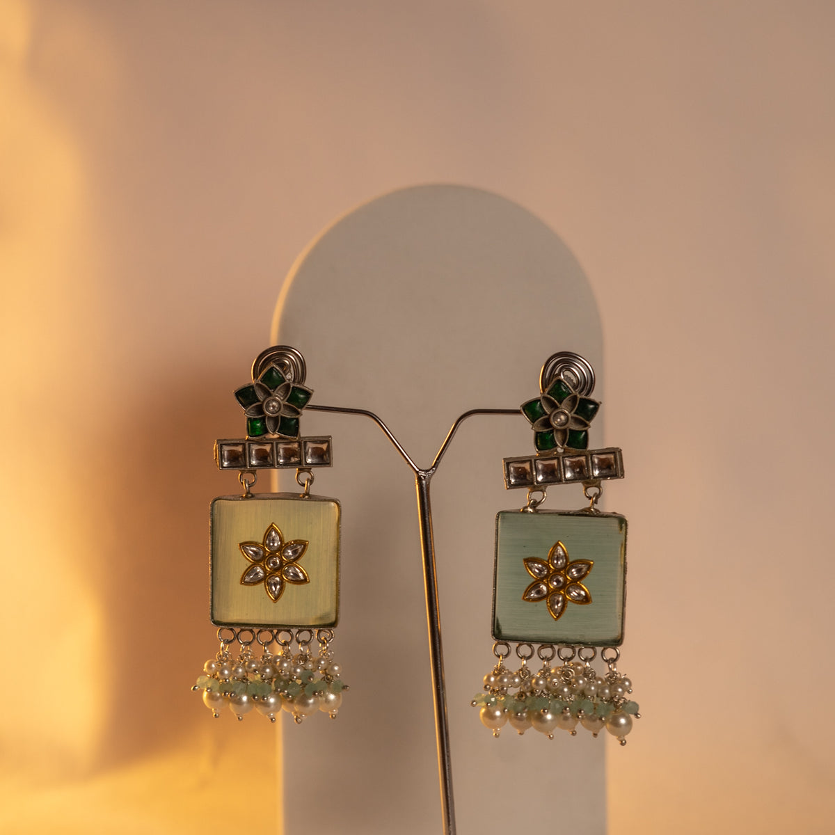 PETAL GRACE HANDMADE RAW AND RUSTIC SILVER LOOK ALIKE ANTIQUE DUAL TONE HANDMADE MALA WITH EARRINGS ML179