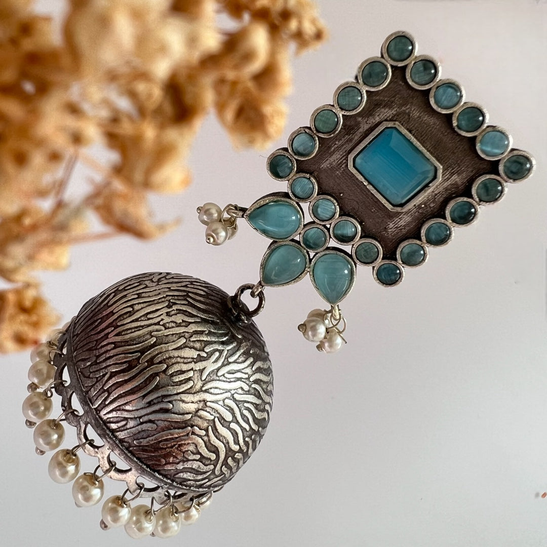 ROYAL SQUARE ELEGANCE FAUX SILVER SEMI-HANDMADE JHUMKAS ER36