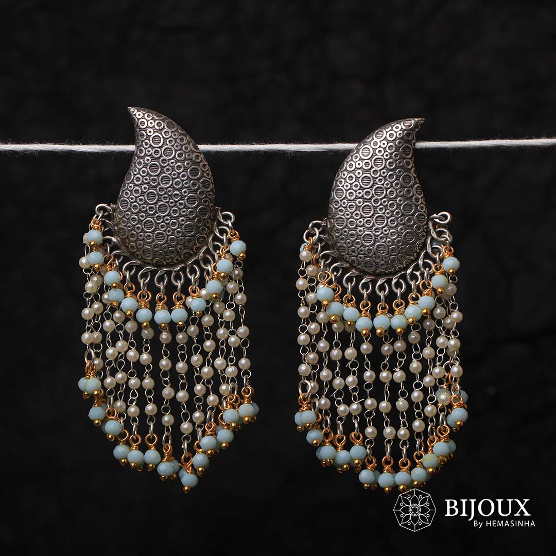 ZOYA  FAUX SILVER SEMI HANDMADE BRASS RAW AND RUSTIC EARRINGS ER279