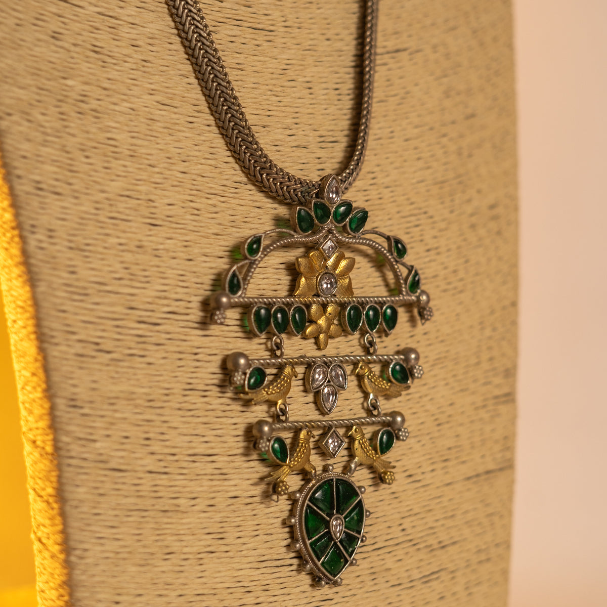 MILA HANDMADE RAW AND RUSTIC SILVER LOOK ALIKE DUAL TONE ANTIQUE MALA WITH EARRINGS ML188