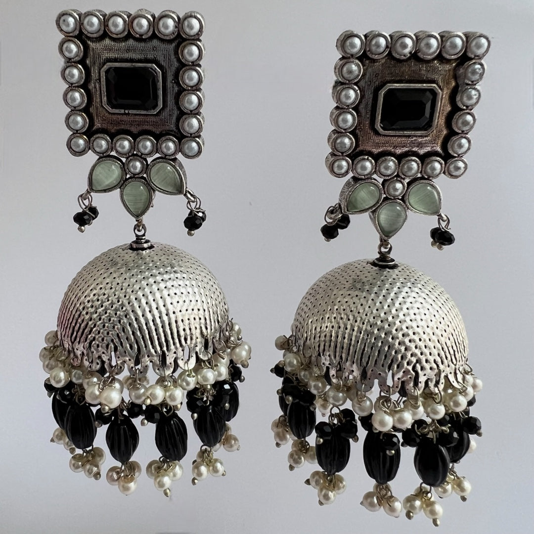 SQUARE SERENADE FAUX SILVER HANDMADE JHUMKAS ER37