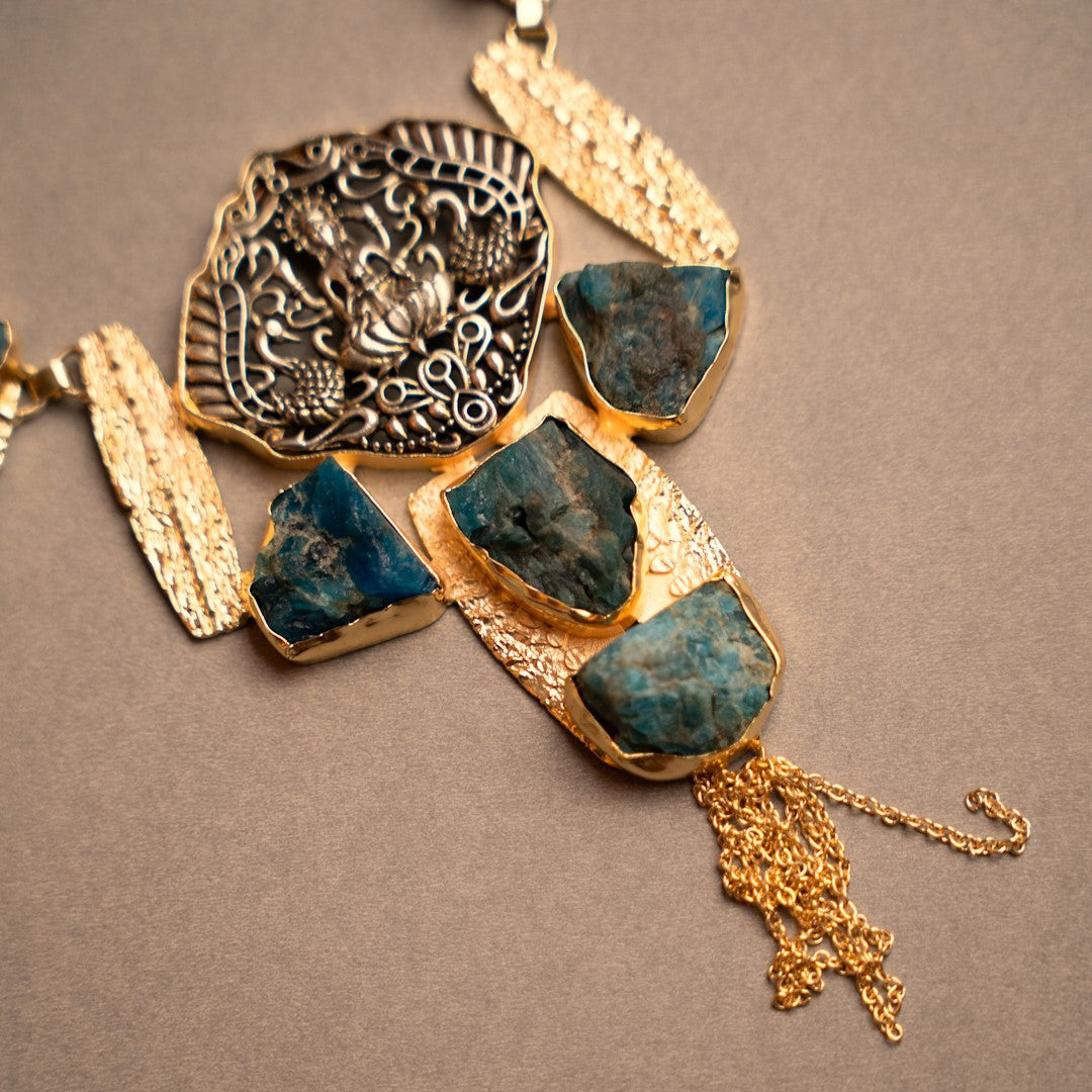 VINOBHA BIJOUX EXCLUSIVE HANDMADE RAW STONE DUAL TONED TEMPLE NECKLACE NL248