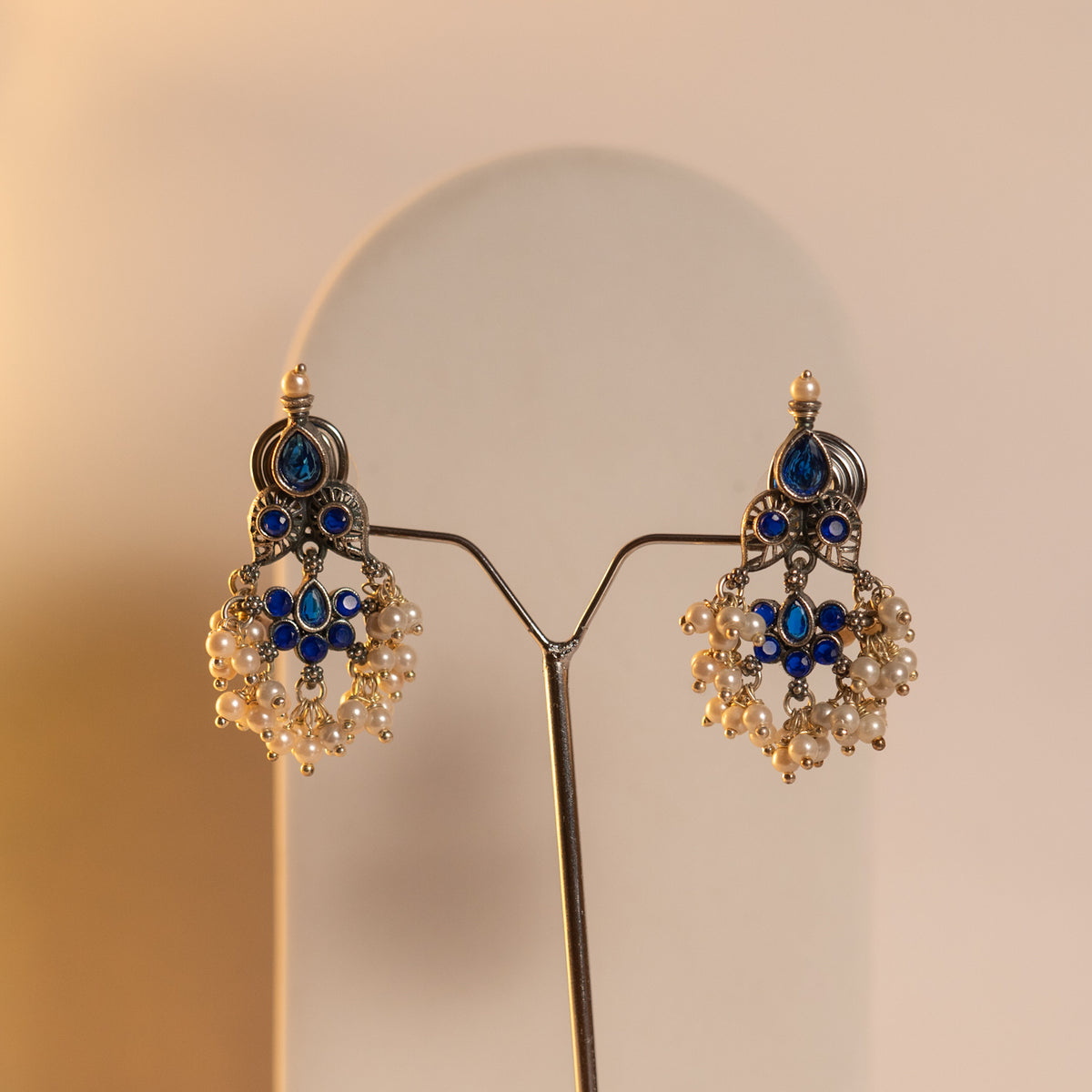 NIRA SILVER LOOK ALIKE CLASSIC ANTIQUE MALA WITH EARRINGS ML18