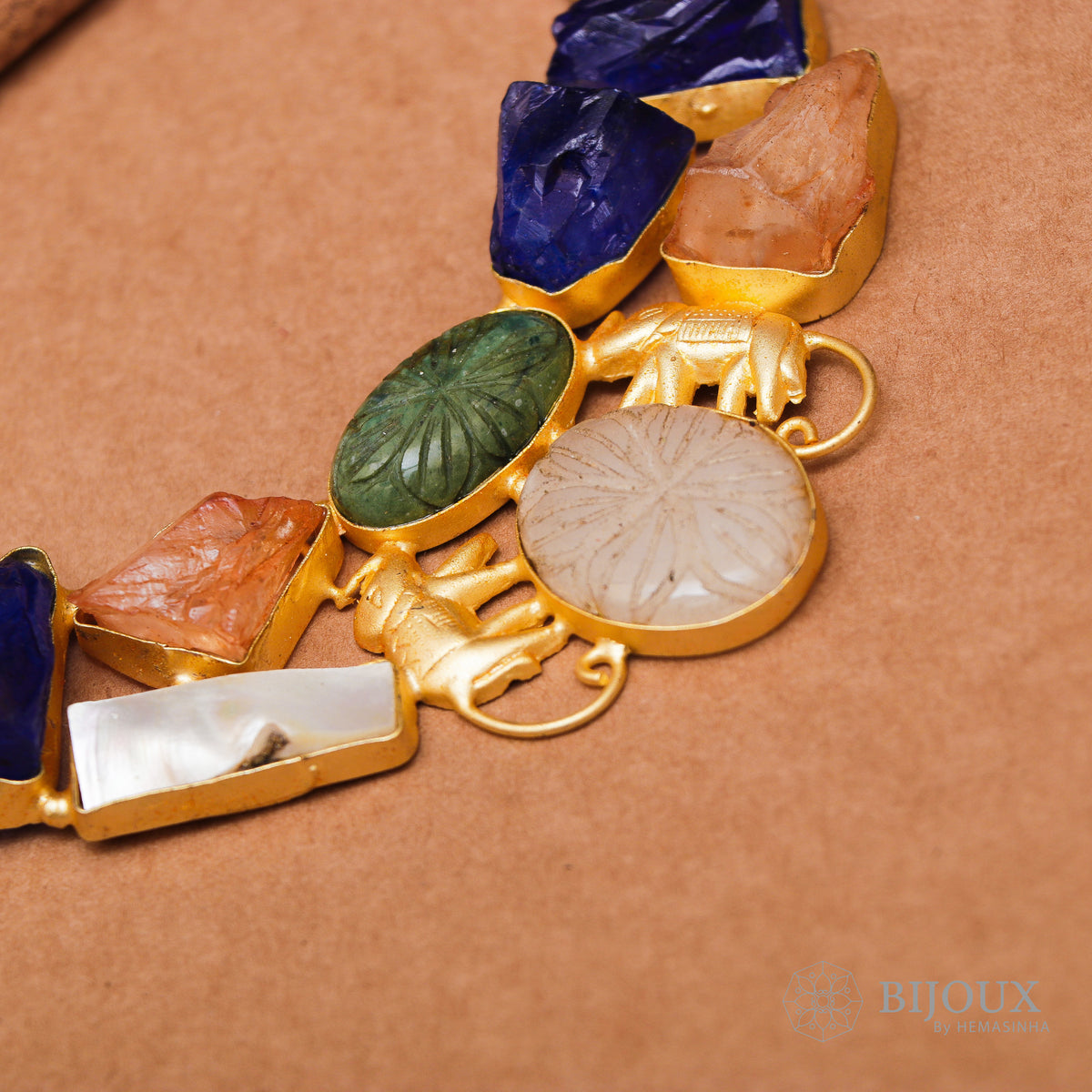 RICA RAW STONE HANDMADE GOLD TONED RUSTIC FINISH NECKLACE NL91