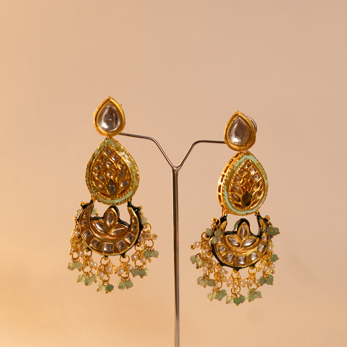 SHIKA KUNDAN PEARL BEADED HANDMADE HEAVY MALA WITH EARRING ML20