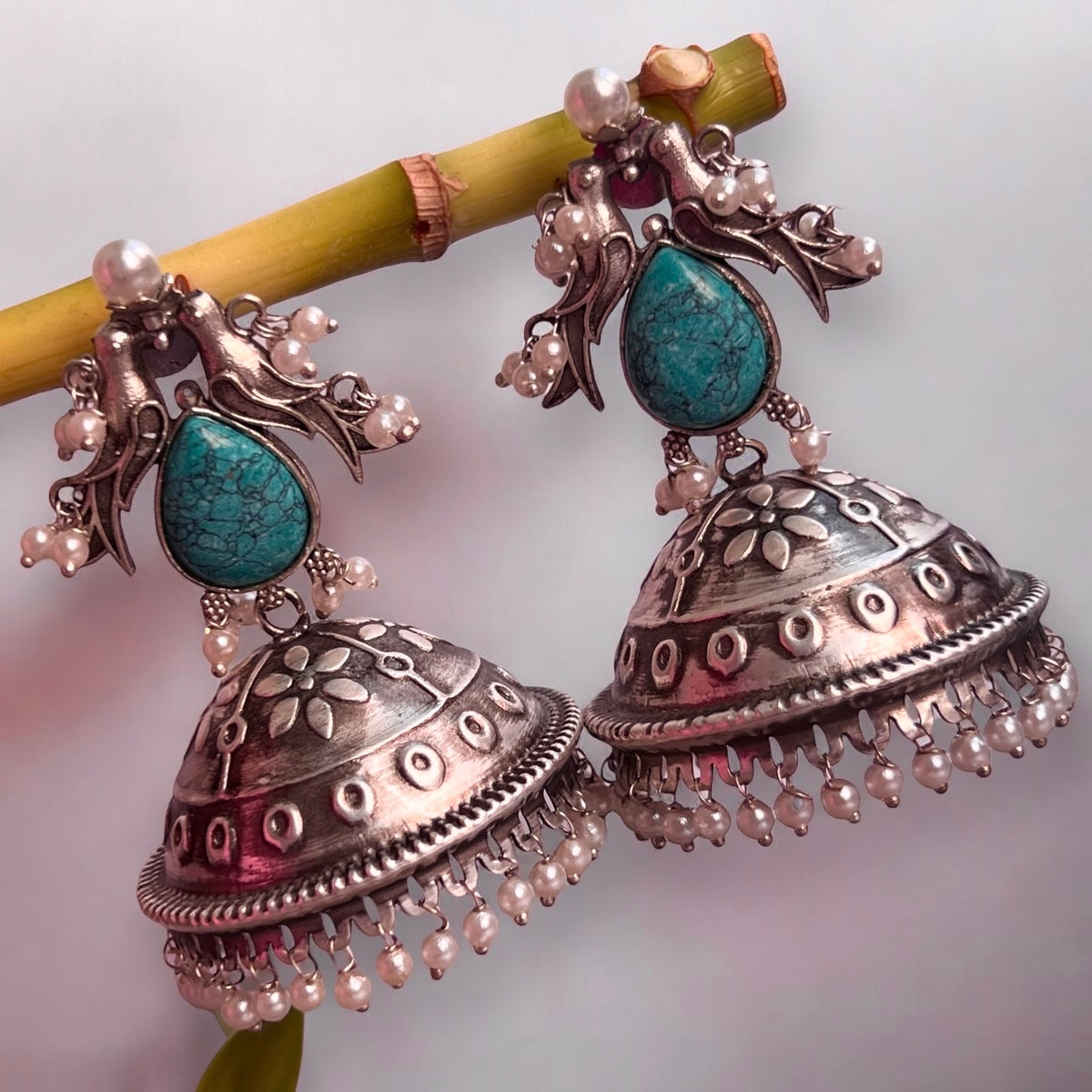 VARANAM SILVER LOOK ALIKE RAW AND RUSTIC ANTIQUE SEMI HANDMADE EARRINGS ER627